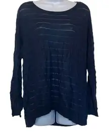 Lane Bryant Blue Sheer Stripe Scoop Neck Lightweight Knit Sweater Top 14 Office