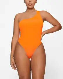 Skims Essential One Shoulder Bodysuit Orange Highlighter Size S/M