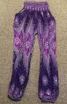 Women's Western Harem Pants Purple Boho Festival Wear Ethnic Print Size XS