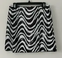Hutch Black White All Sequin Groovy Wave A Line Mini Skirt M
