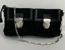 VTG Banana Republic Y2K Black Suede Leather Chain Shoulder Bag Grunge Boho