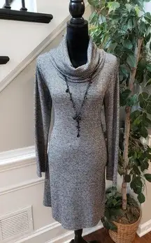 AGB Sweater Dress Women's Medium Black Gray Checked Knit Long Sleeve Cowl Neck