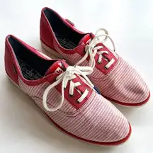 Keds Womens‎ Size 7.5 Oxford Sneakers Shoes Red White Stripes Canvas Lace Up