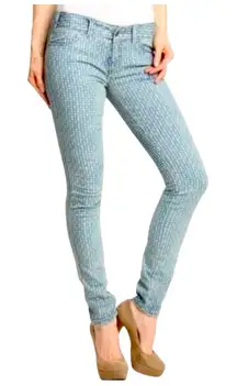 Free People Womens 27 Diamond Print Skinny‎ Jeans Blue Denim Stretch