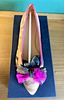 Dream Walkers Artemisa Feather Bow Camo Suede Pointed Flat Shoe 38 Handmade NEW