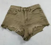 BDG Urban Outfitters Denim Shorts Cheeky Short 26 Green High Waist Frayed Hem