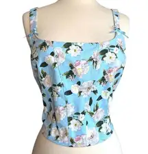 Victoria's Secret Summer Breeze Canvas Corset Crop Top Blue Bow Floral Print XL