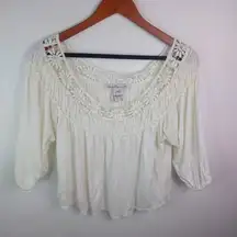 American Rag L White Boho Crop Top