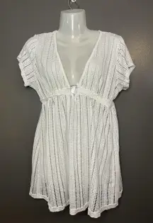 White Swimsuit Cover Up Dress Womens Large Crochet Mesh V Neck Beach Tunic