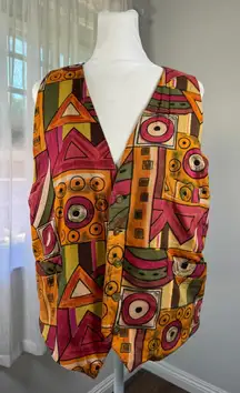 Vintage ‘90s Bruno Multicolored Abstract Print V-Neck Button Down Unisex Vest
