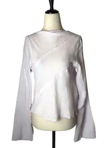 Zara Shirt Women XS Purple Lilac Sheer Raw Seam Detail Tie Neck Open Back Top‎
