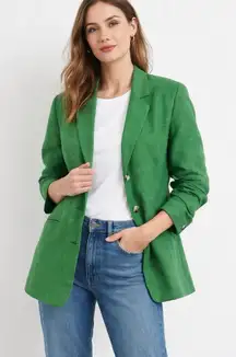 Harvé Bernard Green Linen Blazer Size 12 Chic Tailored Spring Jacket