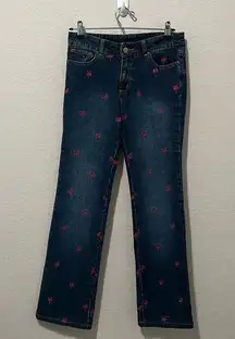 Lilly Pulitzer  Vintage Palm Tree Embroidered Jeans | Blue/Pink, Size 2