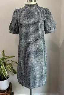 Loft Black and Blue Boucle Tweed Short Sleeve Shift Dress Size M