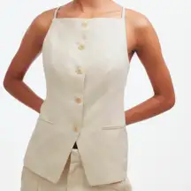 Madewell Square Neck Drapey Twill Vest Muted Stone Cream Tan Beige NWT Size 14