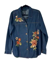 Denim & Co Orange Fall Tones Button Up‎ Light Weight Shacket Sz L Womens Shirt