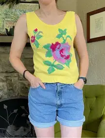 Vintage 90s chunky knit tank colorful floral design pop art Gila brand