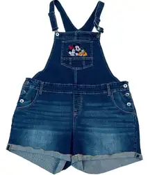 Disney Mickey Minnie Pluto Stretchy Denim Shorts Overalls Womens Size 14