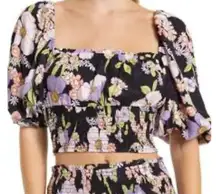 Afrm Waverly medium smocked floral puff sleeve cropped top TB 3037