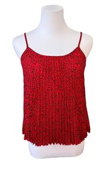 Focused H & M Red Cheetah Animal Print‎ Pleated Cami Adjustable Straps Top 0 NWT