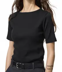 Uniqlo Boat Neck Ribbed T-Shirt | Half Sleeve Tee Black NWT Medium