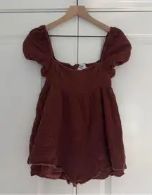 100% Cotton Romper Shorts Short Sleeve Gauze Fabric Zip Up