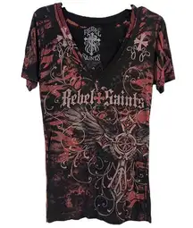 REBELS SAINTS by Affliction T-Shirt Storyteller Fighter Cross Tattoo Print Large