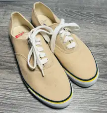 Polo Ralph Lauren Vintage Sneakers Women's 10B Tan Canvas Lace Up Casual Shoes