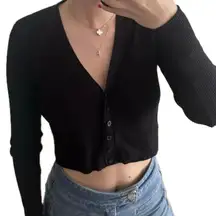 Brandy Melville V neck Ribbed Button Down Crop Cardigan Sweater One Size
