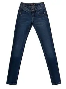 Bella Women's Juniors 00 Blue Jeans Skinny Slim Fit Gold Thread