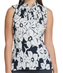 DKNY  Navy Floral Pleated Top Medium NWT G16