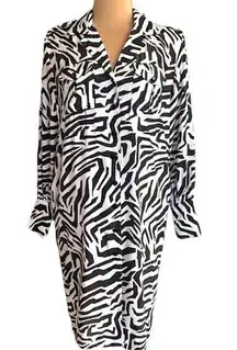 Vintage Schrader Shirt Dress Black White Zebra Print Button Down Long Sleeve