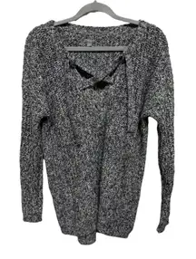 Aerie Knit Oversized Sweater Gray Cross Lace Up Neckline Size Small Cotton Blend
