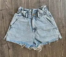 Zara High Rise Paper Bag Denim Shorts- Size 0