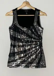 White House Black Market Sequin Black and Silver Tank