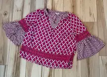 Crown & Ivy Petite Pink & White Long Sleeve Women’s Top W/ Crochet Size LP