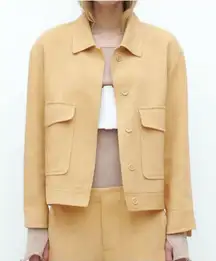 Zara Beige Button Front Long Sleeve Linen Blend Utility Jacket Size XS