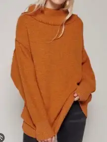 Free People Livvy Sweater Slouchy Knit Turtleneck Orange Oversized Cozy Fall L