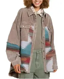 POL Corduroy Aztec Oversized Button Down Shirt Jacket Shacket Size Large