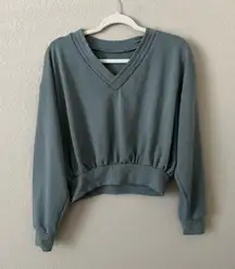 Matching V Neck Cropped Teal Lounge Set