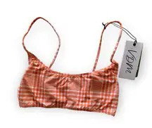 VDM Revolve Sienna Orange and White Plaid Print Swimwear Bikini Top Small