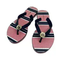 Tommy Hilfiger  Flip Flops Red White & Blue Gold Logo Medallion Size 8M