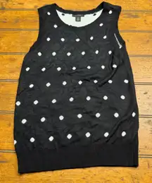 Halogen Petite Polka Dot Sleeveless Sweater Top Women Size S Black White