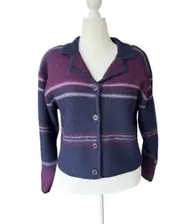 Christopher & Banks Striped 100% Wool Sweater Women's Size L Shoulder Pads Retro