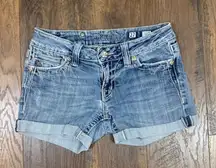Miss Me Thick Stitching Rolled Cuffed Bedazzled Jean Shorts