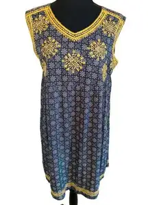 Anthropologie Uncle Frank Sleeveless Boho Embroidered Dress M Cottage Core Black