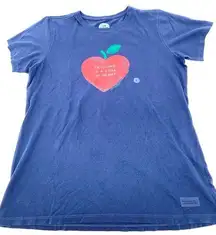 Life is Good  Navy Apple "Teaching is a Work of Heart" Short Sleeve T-shirt Sz L