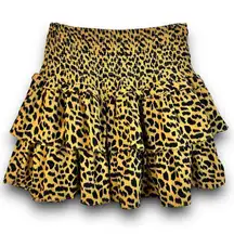 She & Sky  Ruffle Mini Skirt Cheetah Leopard Animal Print Smocked Waist Small