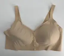 Plus Size Seamless Comfort Bra 4XL Beige Full Coverage Front Button Support