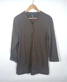 Lands' End Womens Brown Button Down Long Sleeve Cardigan Sweater L 14-16